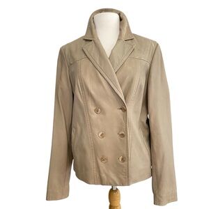 Classic Danier genuine leather tan beige blazer jacket women large double breast